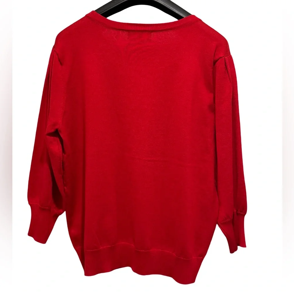 Karl Lagerfeld NWT Sz L Signature Karl Red White Embroidered Knit Sweater (0549) - Picture 6 of 11
